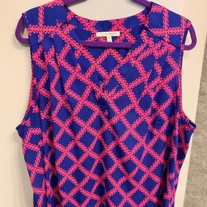 41 Hawthorne Blouse- sleeveless, blue and pink